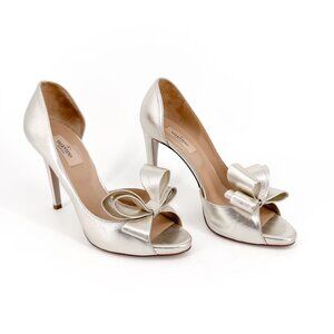 Valentino Gold Leather Triple Bow Half d’Orsay Pumps Heels Size 39 US 9 Platform